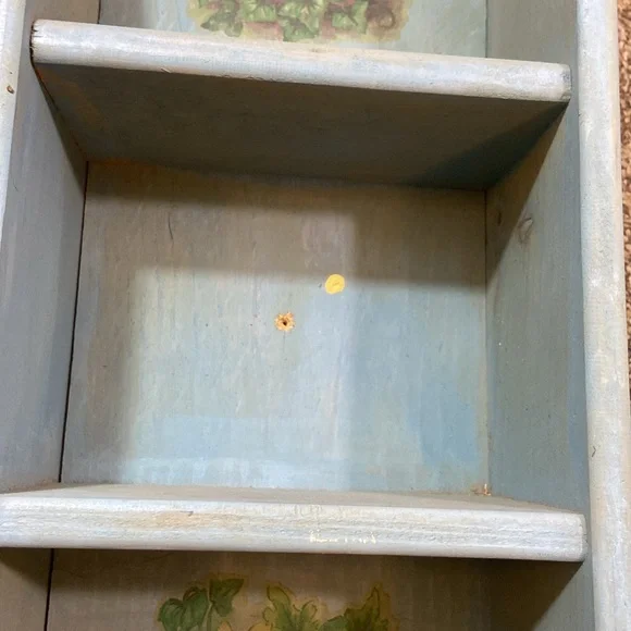 VTG, Blue Birdhouse & Flowers Wall Shelf Decor Handmade Wood And Hand-Painted
